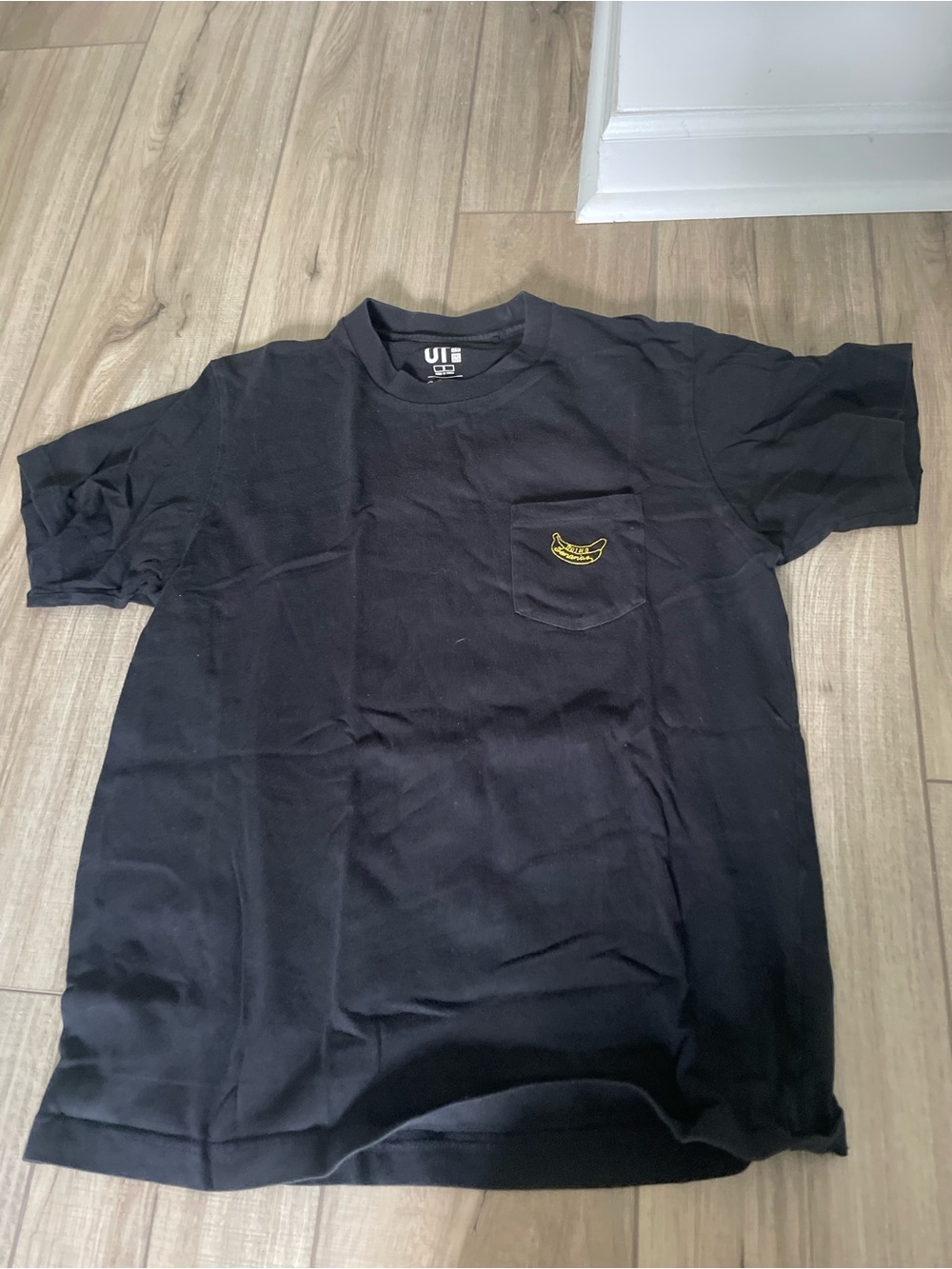 Uniqlo Black Short-Sleeve Pocket Tee with Yellow Banana Patch